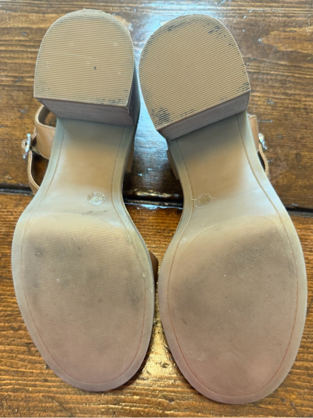 Lucky Brand Cognac Leather Block Heel Slingback Sandals - Picture 6 of 6
